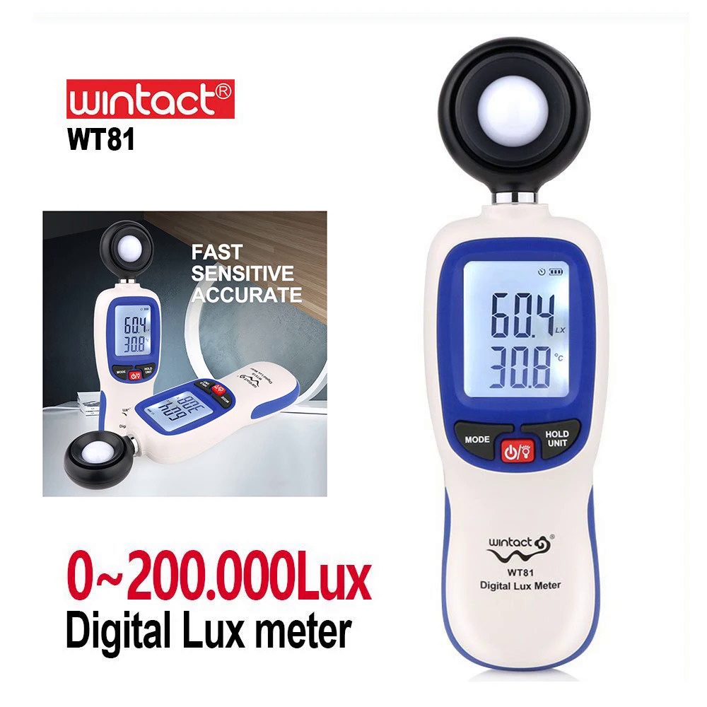 WINTACT Digital Lux Meter 200,000 Lux Digital LCD Pocket Light Meter Lux/fc Measure Tester Illuminom