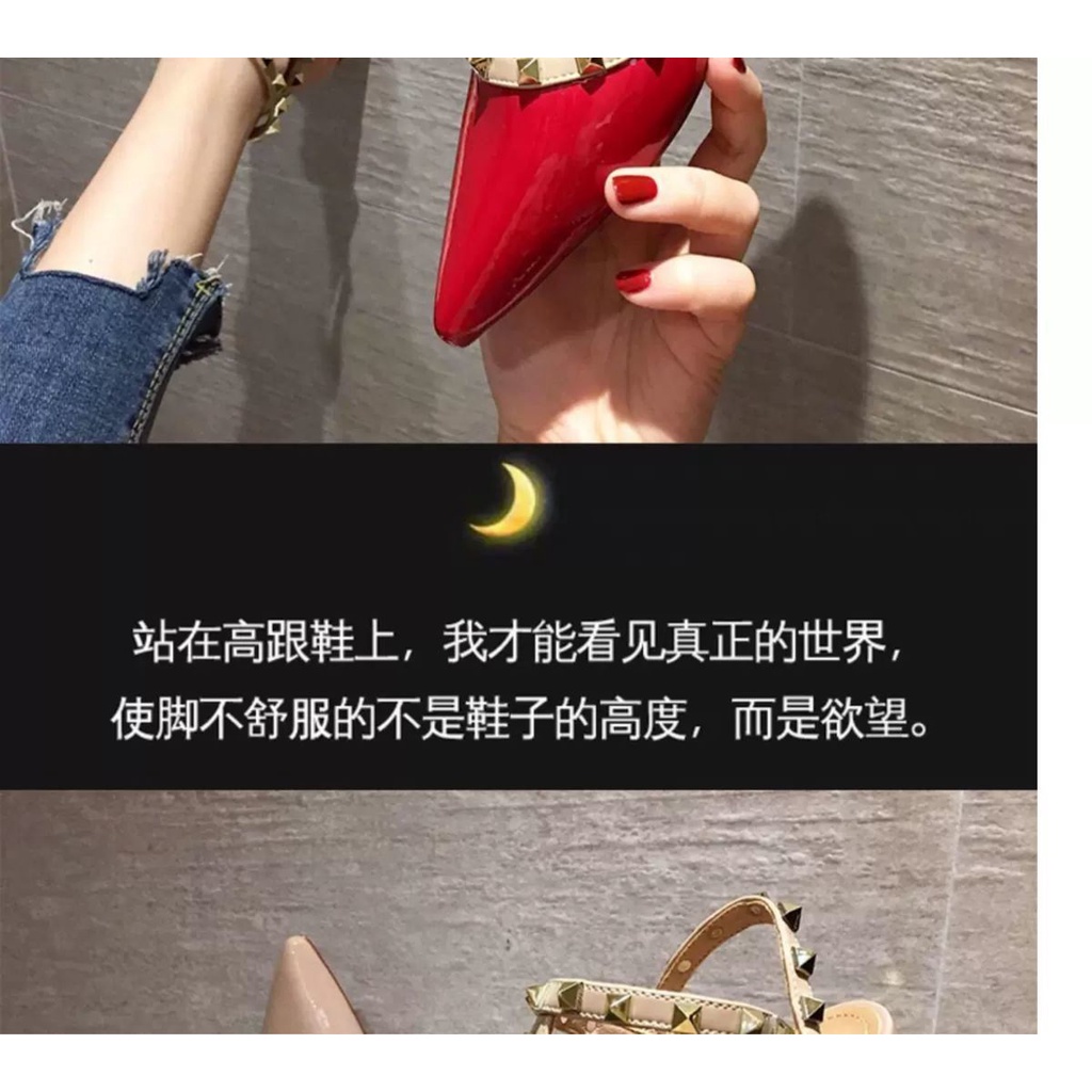 พร้อมส่ง ใหม่ รองเท้าส้นสูง ส้นแบน หัวแหลม ประดับหมุด สีนู้ด แฟชั่นฤดูใบไม้ผลิ ฤดูใบไม้ร่วง สําหรับผู้หญิง 2023