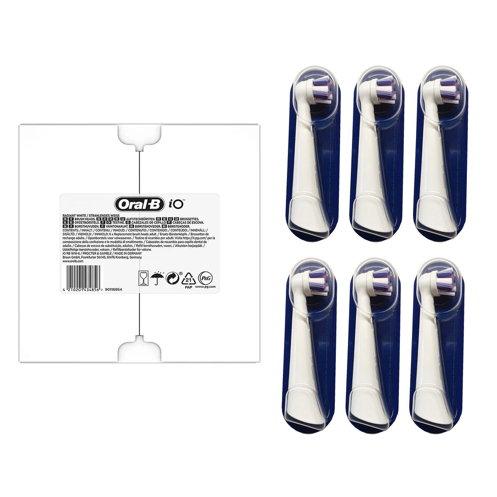 Oral-B iO Radiant White Replacement Electric Toothbrush Heads (White), 6-Count