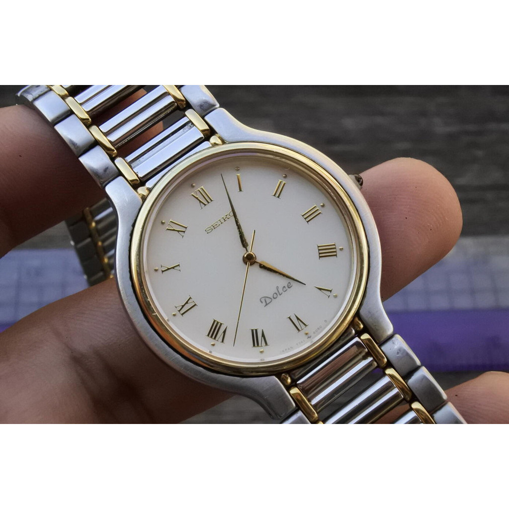 นาฬิกา Vintage มือสองญี่ปุ่น Seiko Dolce 7741 6050 หน้าปัดตัวเลขโรมัน Unisex ทรงกลม ระบบ Quartz ขนาด30mm ใช้งานได้ปกติ