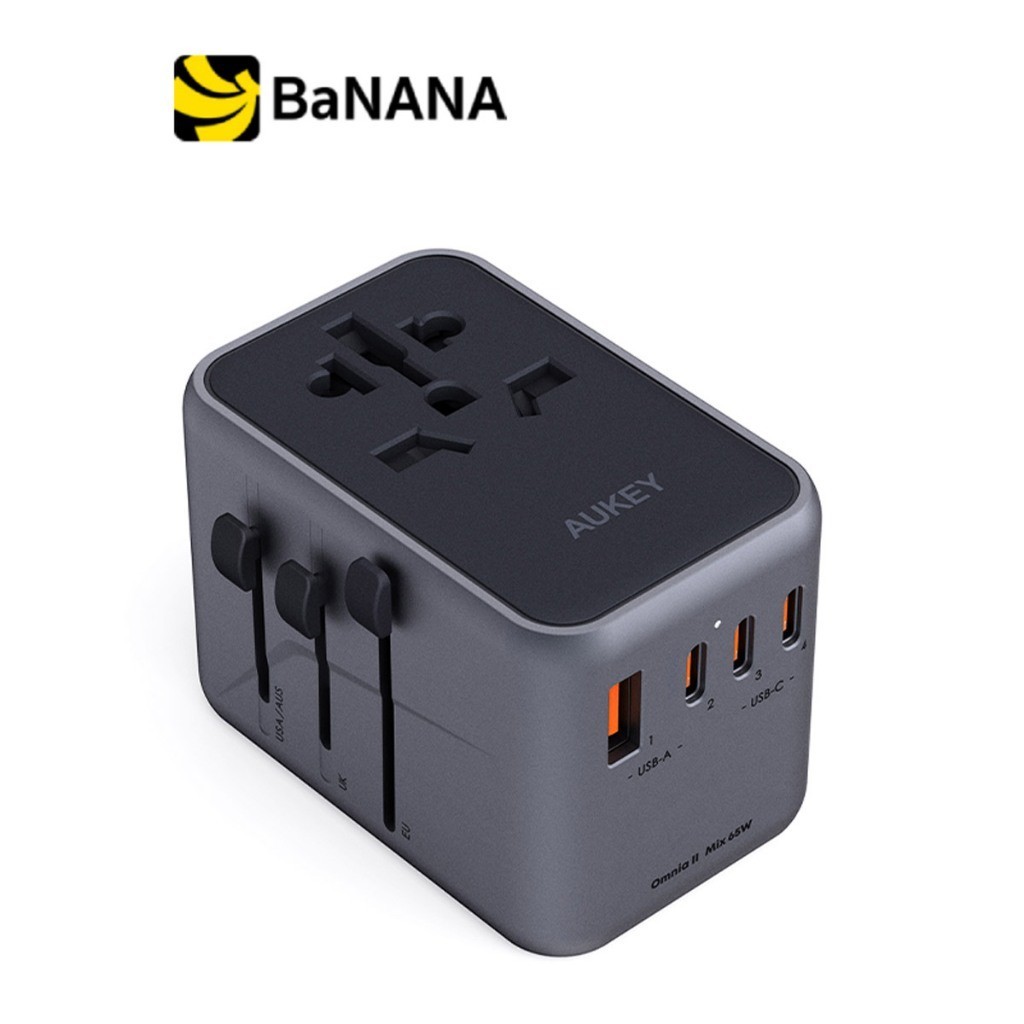 หัวแปลงปลั๊กไฟ AUKEY Universal Adapter Travel Mate 65W GaN with USB Ports (PA-TA08) By Banana IT