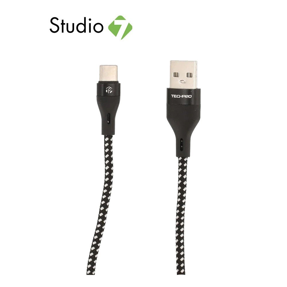 สายชาร์จ TECHPRO USB-A to USB-C 1 เมตร Black/White by Studio7