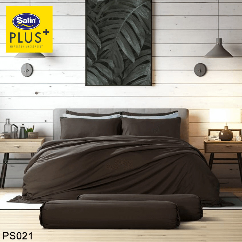 SATIN PLUS ชุดผ้าปูที่นอน 3.5ฟุต 5ฟุต 6ฟุต สีน้ำตาล BROWN PS021 #ซาติน