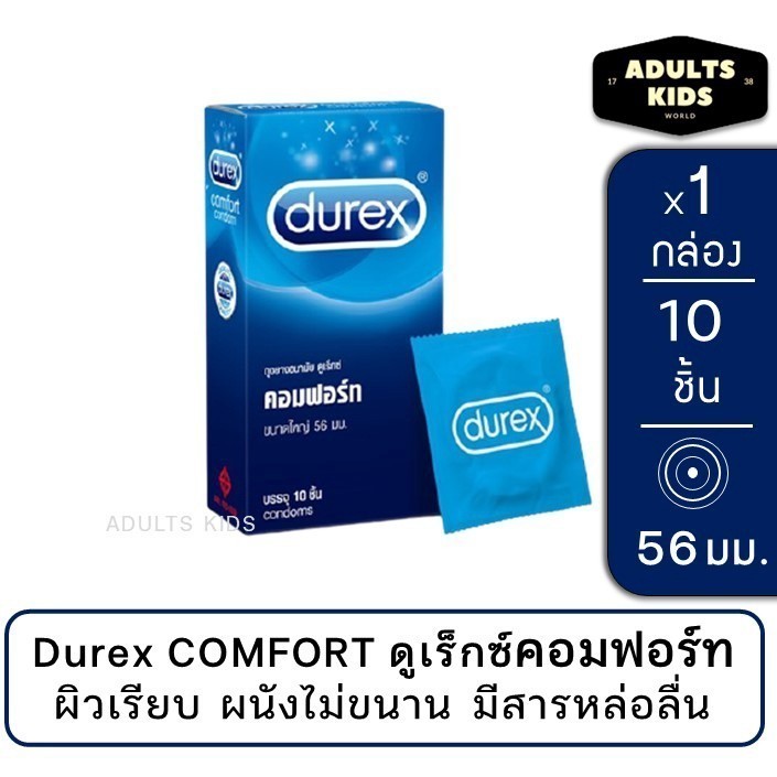 ถุงยางอนามัย Durex Comfort ดูเร็กซ์ คอมฟอร์ท ผิวเรียบ ขนาดใหญ่ 56 มม.10ชิ้น