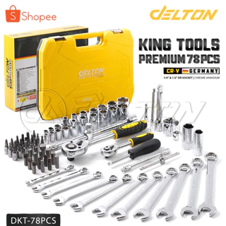 DELTON King Tools ชุดเครื่องมือ ประแจ ชุดบล็อก 78 ชิ้น ขนาด 1/2 นิ้ว (4 หุน) และ 1/4 นิ้ว (2หุน) ชุดประแจ รุ่น DKT-78PCS