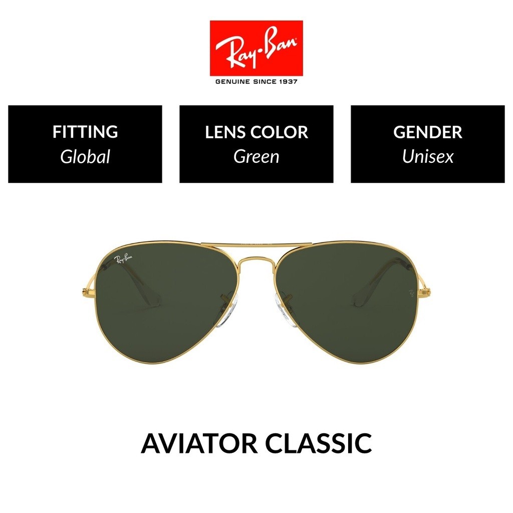 Ray-Ban Aviator large metal - RB3025 001 - size 62 -sunglasses แว่นกันแดด