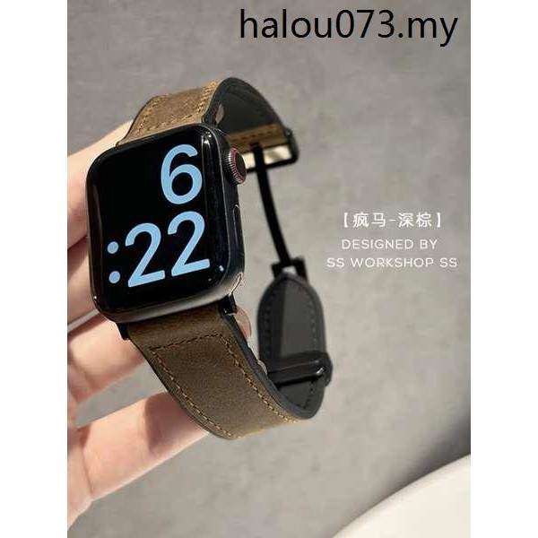 . สายนาฬิกาข้อมือซิลิโคน หนังวัวแท้ แบบแม่เหล็ก สําหรับ Apple Watch iwatchS8 S7 Huaqiangbei 654se