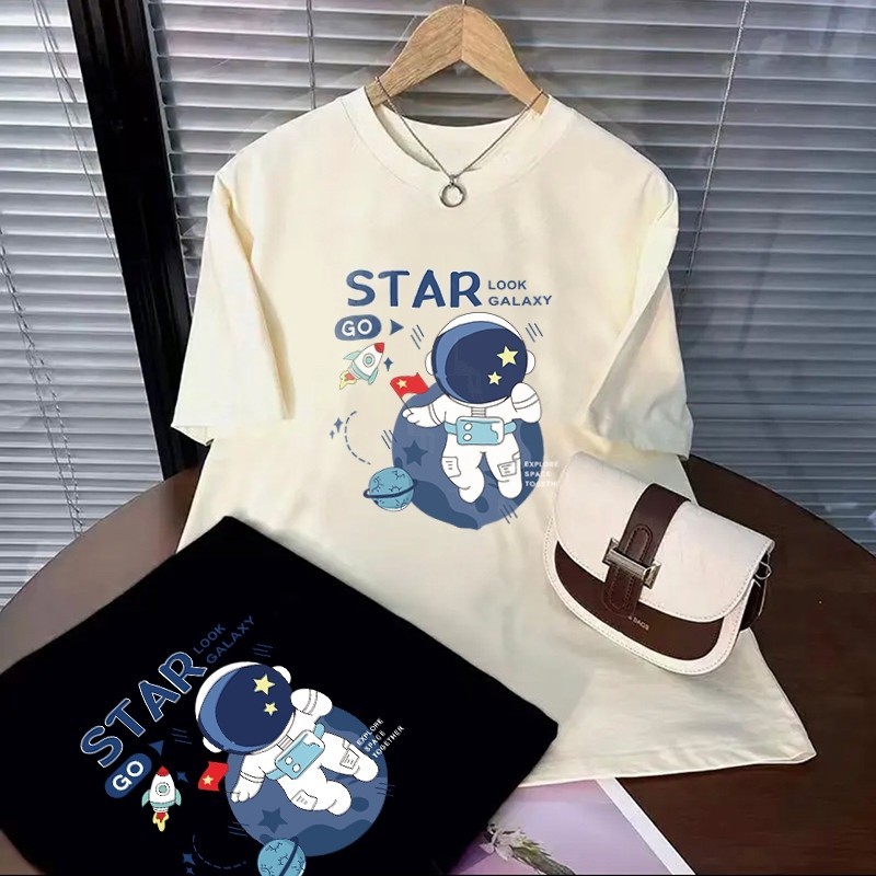 เสื้อยืดคอกลม แขนสั้น ลายอวกาศ เสื้อผ้านิ่ม L06 สำหรับชาย-หญิง สินค้าพร้อมส่ง