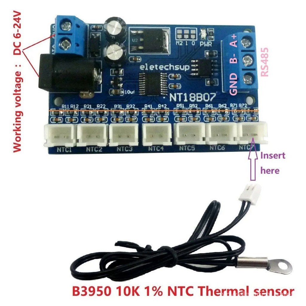 7CH DC 12V RS485 NTC Thermistor Temperature Sensor Modbus Rtu Remote Acquisition Monitor โมดูล B3950