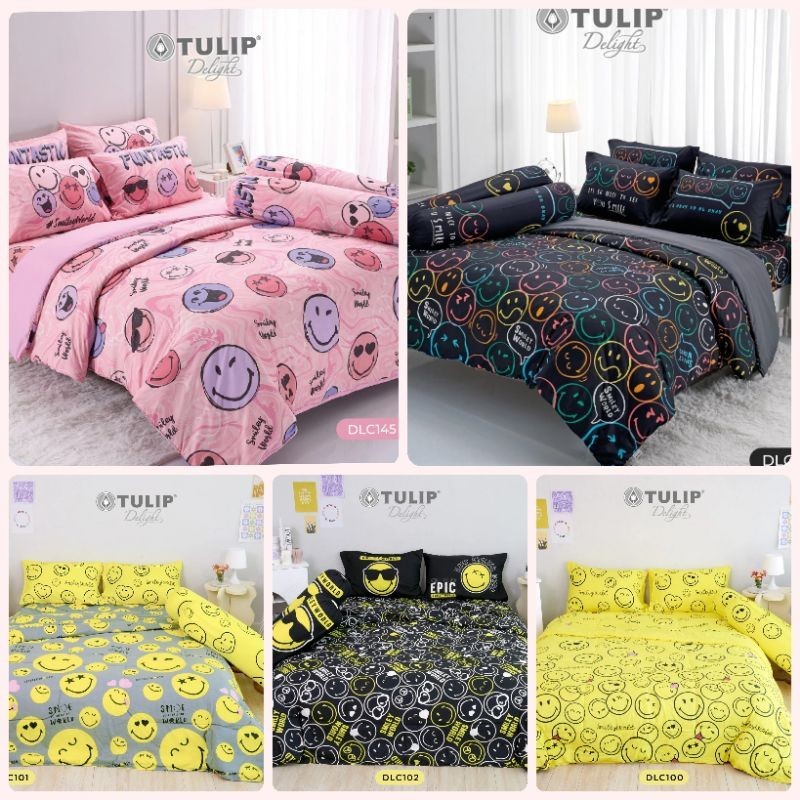 Smiley ผ้าปูที่นอน+ผ้านวม (ครบเซ็ต) ยี่ห้อ Tulip Delight