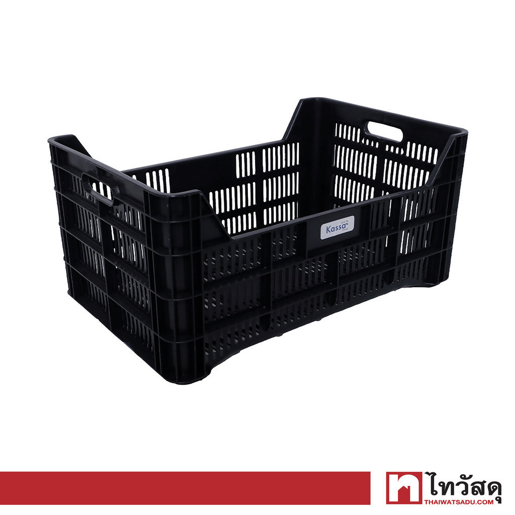 KASSA HOME ลังโปร่งทรงเตี้ยซ้อนได้ รุ่น STW-LM ขนาด 60.5 x 40 x 24.4 ซม. สีดำ