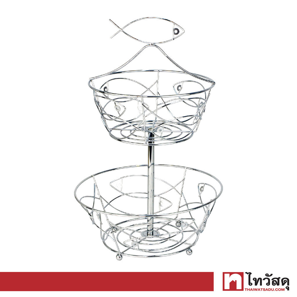 KASSA HOME ตะกร้าผลไม้ทรงกลม 2 ชั้น Sakana รุ่น YS-50720 ขนาด 27 x 27 x 41.5 ซม. สีเงิน