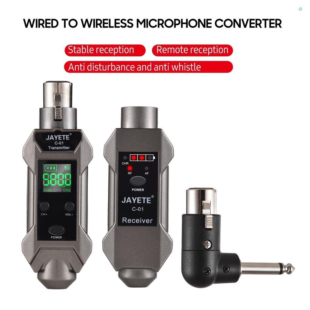 JAYETE C-01 UHF Professional Wired to Wireless Microphone Converter Micphone Transmitter &amp; Receiver Receiving Transmissi