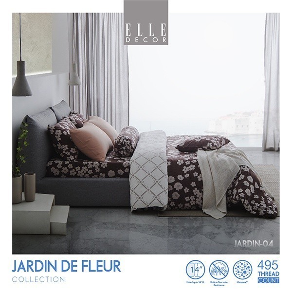 ELLE DECOR ชุดผ้าปู 6 ฟุต 5 ชิ้น+ผ้านวม 100x90 นิ้ว รุ่น JARDIN DE FLEUR รหัส ELLE JARDIN-04 ส่งฟรี