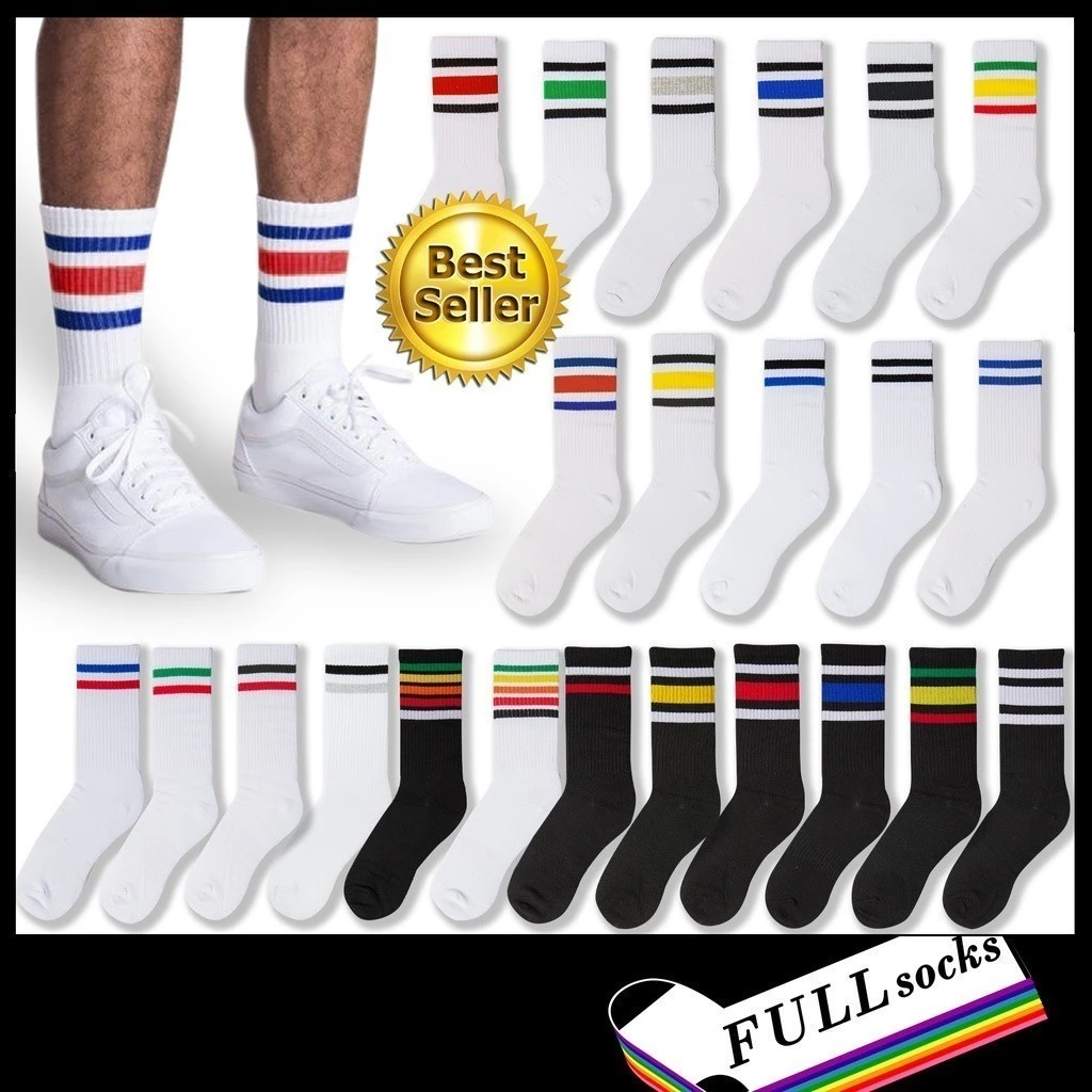 ถุงเท้าโอสคูล "ข้อยาวยาง 2,3,5 แถบ" ขนาด Free Size Old School Socks