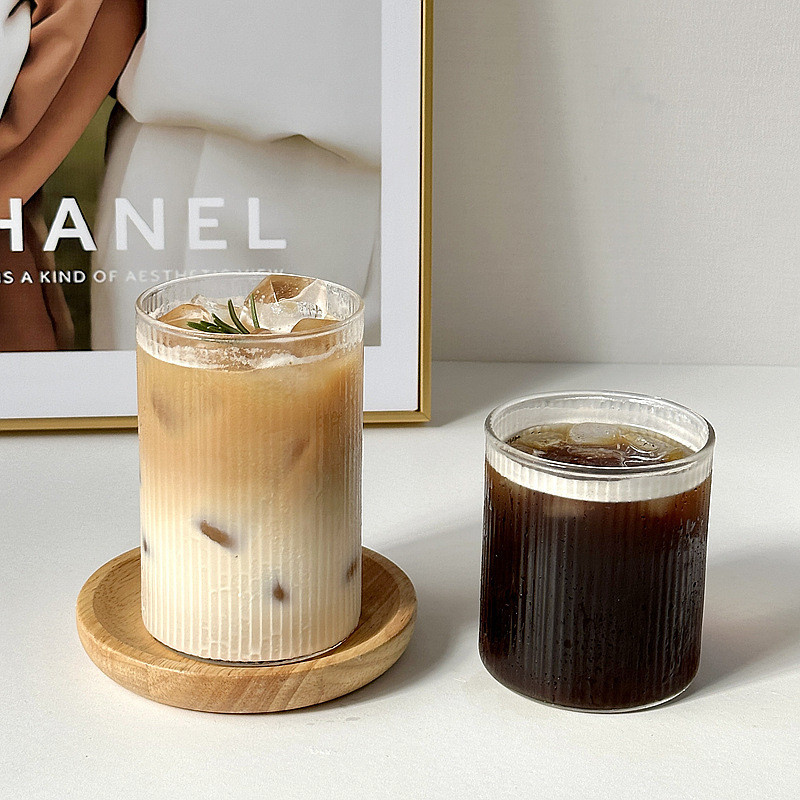 Coffee Shop Simple Vertical Stripe Glass Cup Coffee Cup Cold Extract Latte Cup Beverage Cup Bubble W