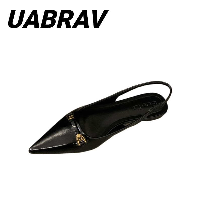 UABRAV.รองเท้าแตะ ส้นแบน ปิดนิ้วเท้า หัวแหลม ประดับพลอยเทียม สีดํา สไตล์ฝรั่งเศส แฟชั่นแฟรี่ สําหรับผู้หญิง(ขนาด:35-40)