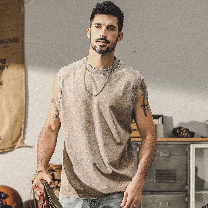 Hot【Home】GernoWax Dyed Snowflake Washed American Pure Cotton Sports Vest Men's Loose Summer Waistcoat Sleeveless Heavy