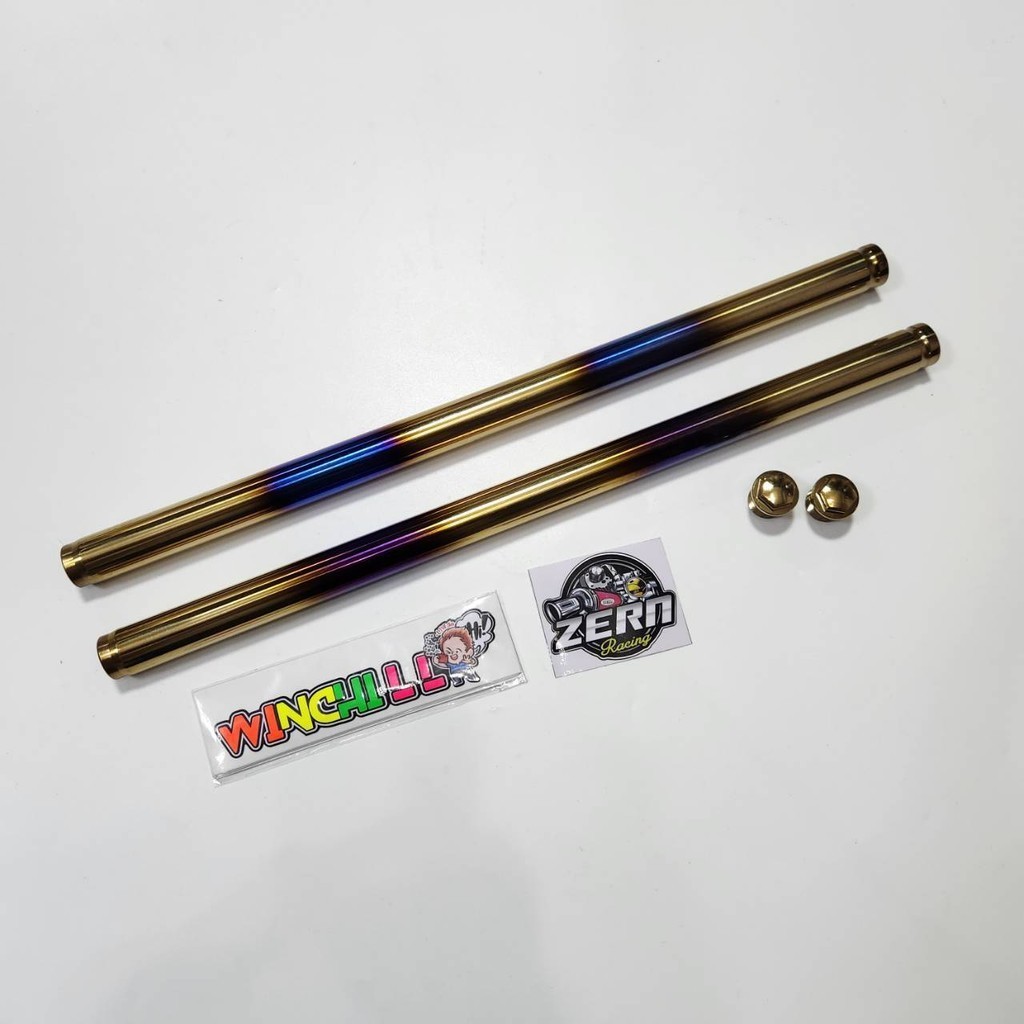 แกนโช้ค SONIC สีทองตัดน้ำเงิน ตัดแกน 2 นิ้ว + หัวน็อตโช้ค สีทอง แถมสติ๊กเกอร์ZERN / LS / DASH / TENA / NOVA-S / NOVA-RS