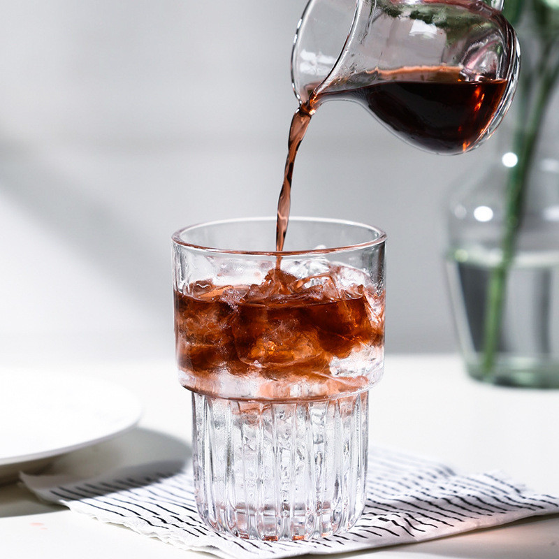 Coffee Shop Striped Glass Cup Coffee Cup Cold Cup Cool Drinks Cup Breakfast Cup Tea Making Milk Cup