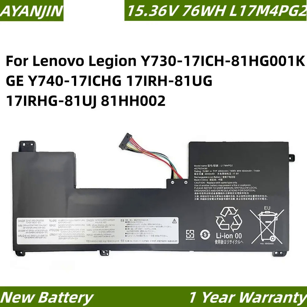 L17M4PG2 L17C4PG2 15.36V 76WH Laptop Battery For Lenovo Legion Y730-17ICH-81HG001KGE Y740-17ICHG 17I