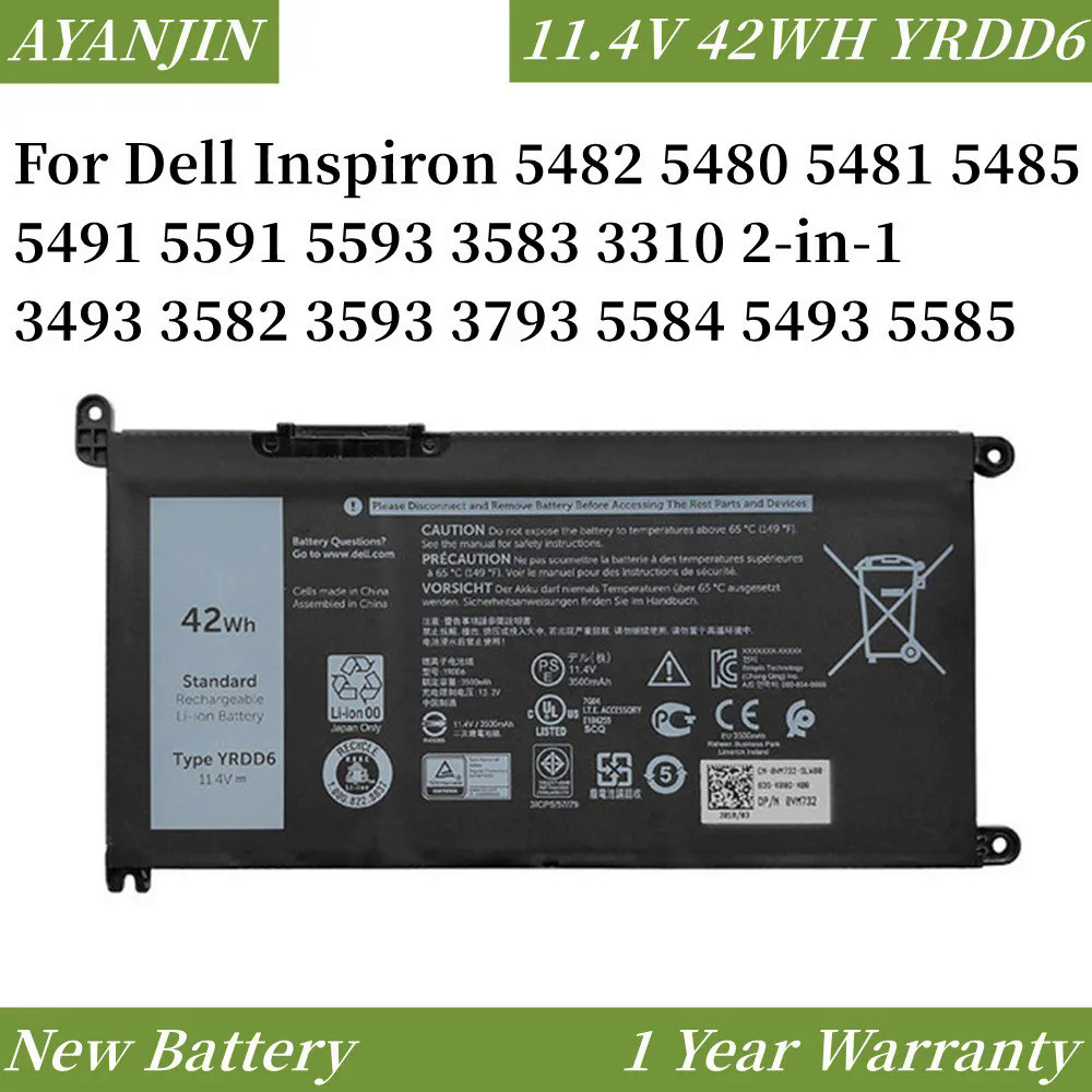 YRDD6 42WH Battery For Dell Inspiron 5482 5480 5481 5485 5491 5591 5593 3583 3310 2-in-1 3493 3582 3