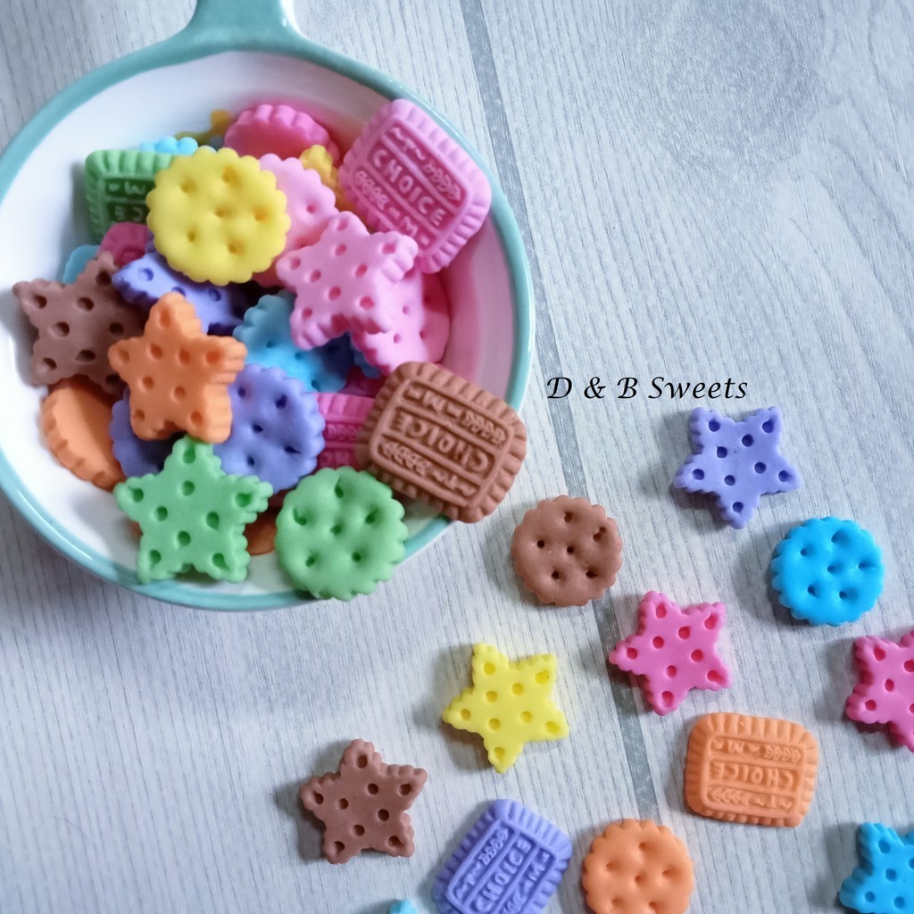 น้ำตาลแต่งหน้าเค้กรูปคุกกี้กลม คุกกี้ดาว ขนมหวาน ขนาด 2 ซม. โทนสีพาสเทล