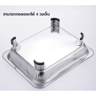 ถาดอาหารบุฟเฟ่ต์สแตนเลส พร้อมฝาปิดกระจกใส พร้อมขาตั้ง มีกล่อง