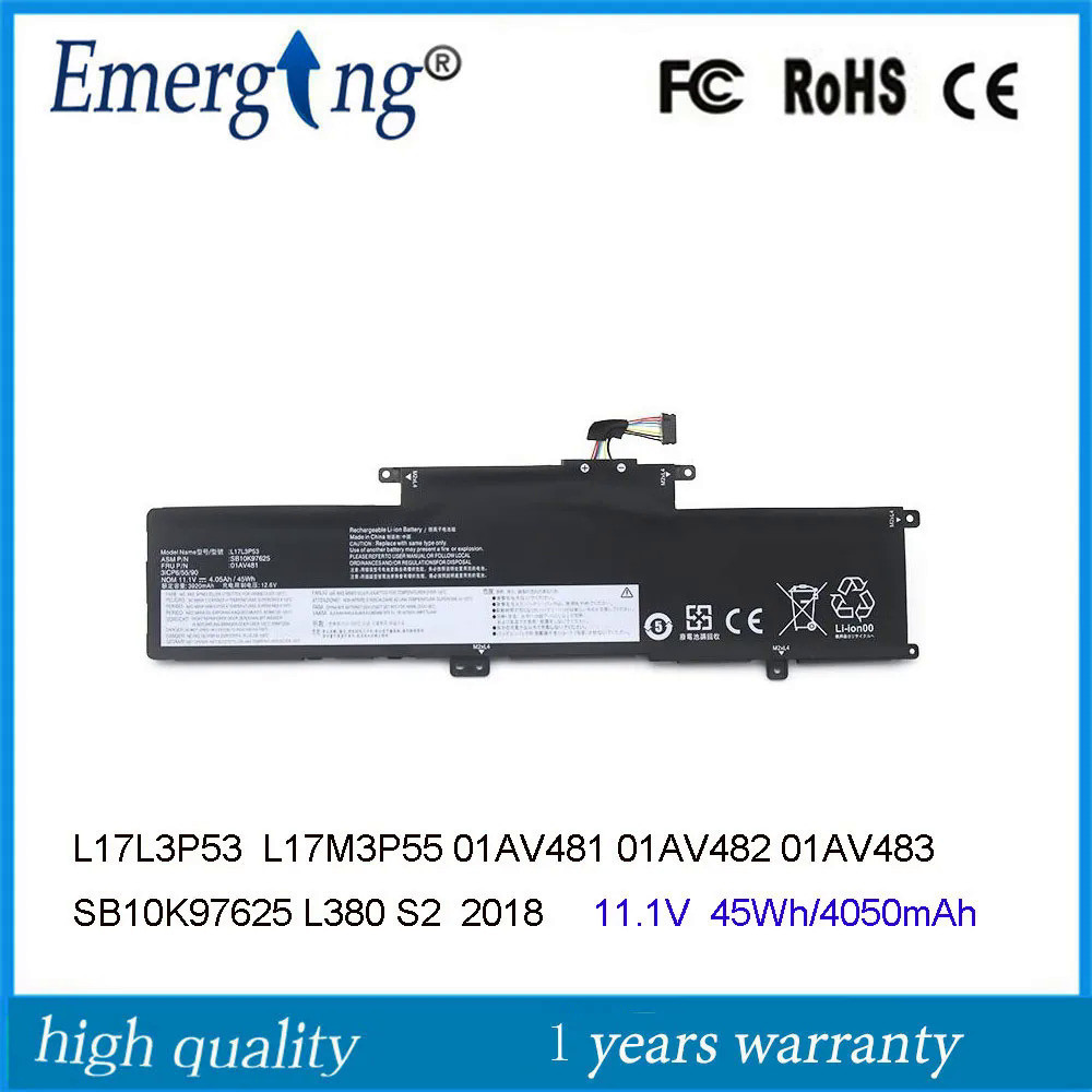 11.1V L17L3P53 01AV483แบตเตอรี่แล็ปท็อปสำหรับ Lenovo ThinkPad L380โยคะ S2โยคะ2018 L17M3P55 45Wh SB10