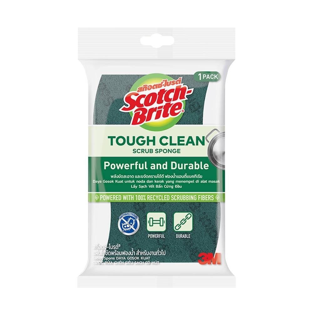 SCOTCH-BRITE ฟองน้ำพร้อมใยขัด ANTIBACTERIAL 3x4 นิ้ว สีเขียว