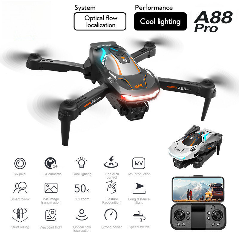 🔥 🔥ใหม่ A88 มินิ Drone UAV 4K 8K HD ถ่ายภาพกล้องคู่ 360 °กล้อง WIFI รีโมทคอนโทรล พับตัวเครื่อง Drone