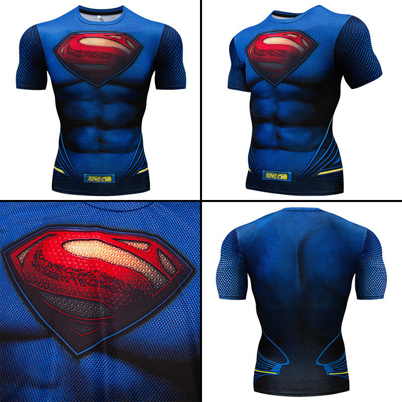 【COD】Men T-shirt Compression Shirt 3D Printed T-shirts Men Short Sleeve Fitness Tops Super Man Quick