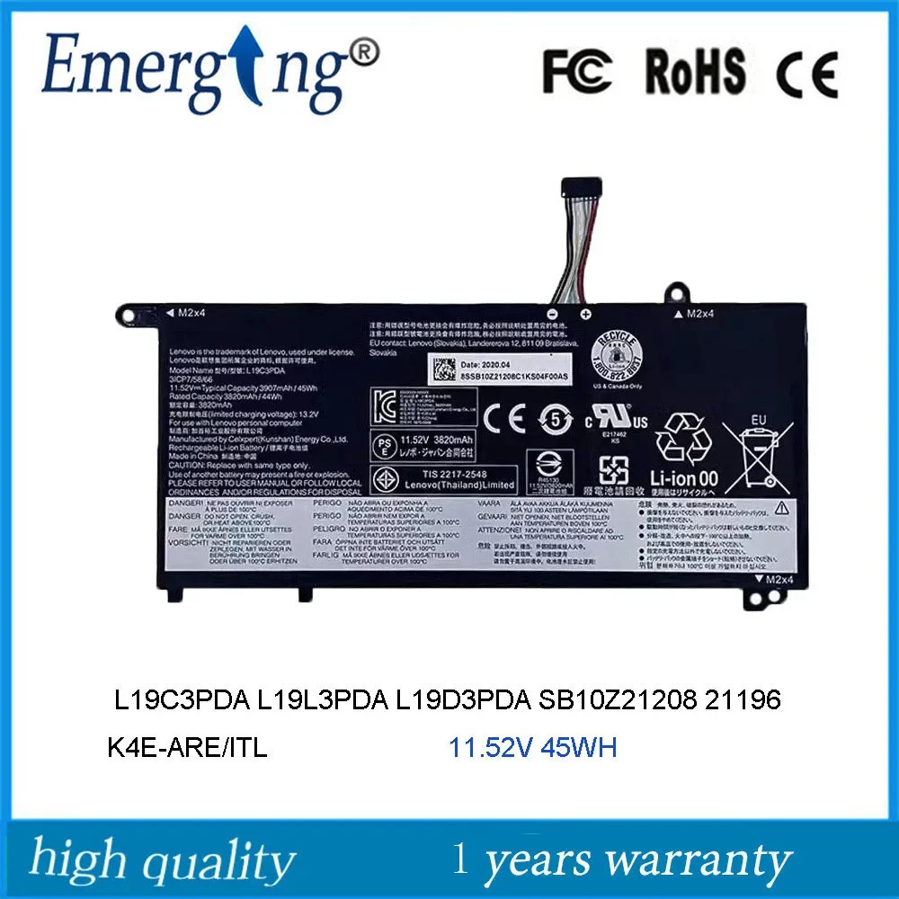 11.52V 45Wh ใหม่ L19C3PDA แบตเตอรี่แล็ปท็อปสำหรับ Lenovo ThinkBook 14 15 Gen 2 G2 L19D3PDA L19L3PDA 