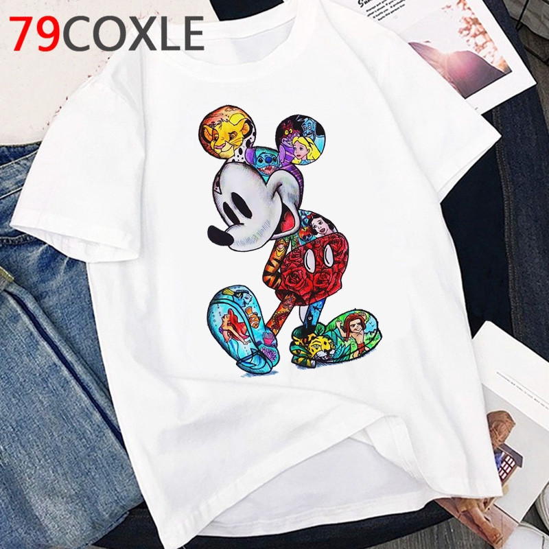 Mickey เสื้อยืดผู้หญิง harujuku magic หญิง joke ภาพยนตร์ hell top การ์ตูน reality tee sketch ศิลปินตลก S-5XL