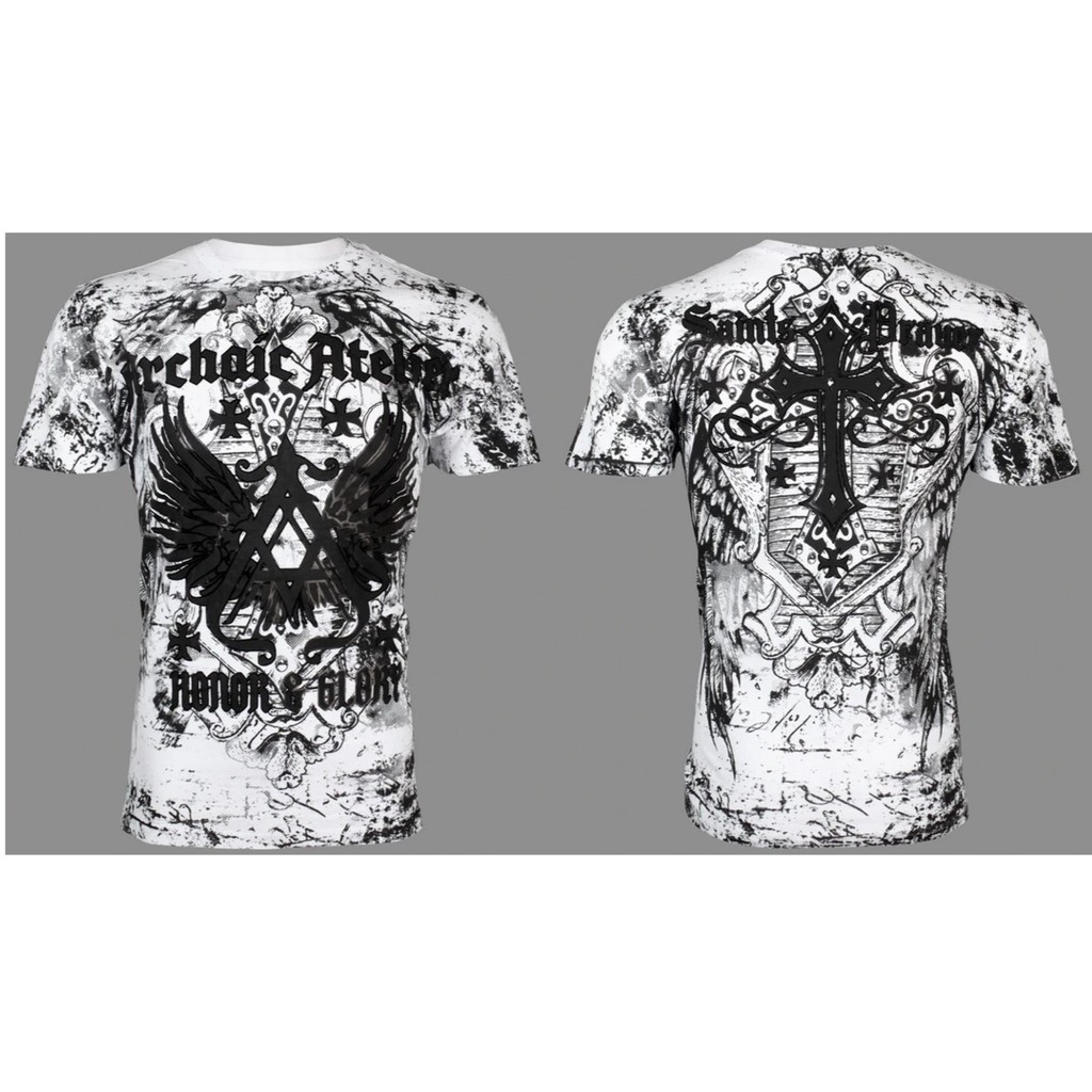 【COD】Archaic By Affliction Men's T-Shirt ACHILLES White Wings Biker S-5XL