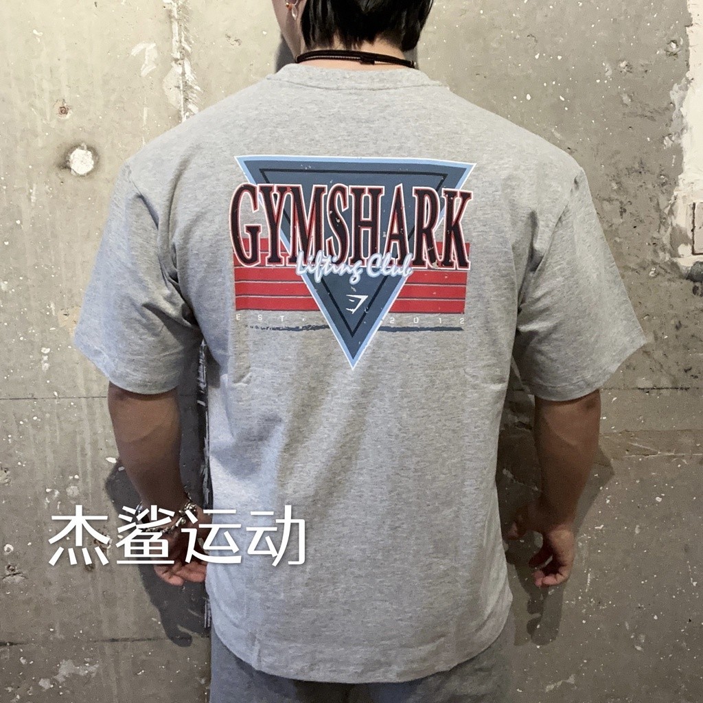 【COD】GYMSHARK RETROWAVE Soft Elastic Cotton Men's and Women's Sports Casual Round Neck Loose Short S
