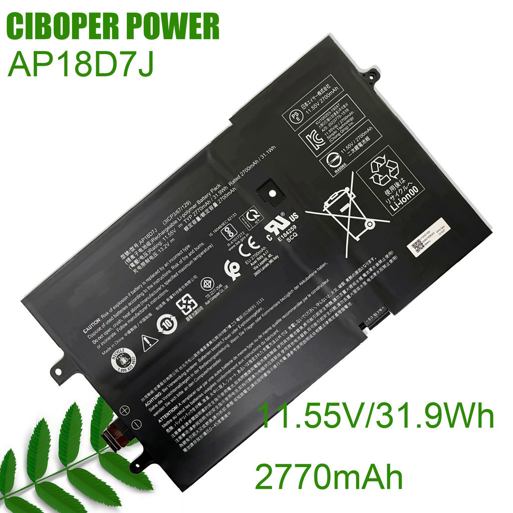 CP ของแท้แบตเตอรี่แล็ปท็อป AP18D7J 11.55V/2770MAh/31.9For Swift 2019 Swift 7 SF714-52T Series 71JW 7