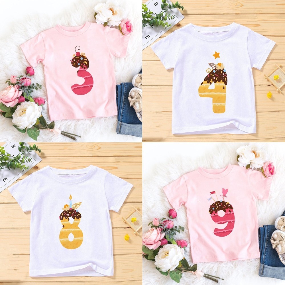 【COD】《Obatia》 New Kids Girls Boys Summer Donuts Birthday T-shirts Short Sleeved T Shirt Size 1 2 3 4