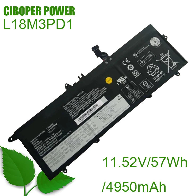 CP แบตเตอรี่แล็ปท็อป L18M3PD1 11.52V/4950MAh/57Wh สำหรับ ThinkPad T14S T490S T495S Series โน้ตบุ๊ค L