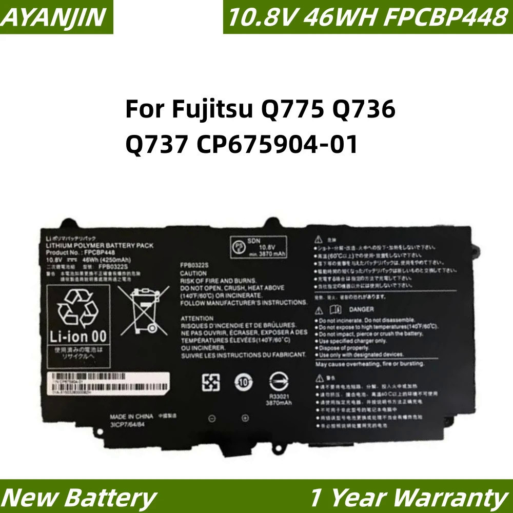 FPCBP448 FPB0322S 10.8V 46WH/4250MAh แบตเตอรี่แล็ปท็อปใหม่สำหรับ Fujitsu Q775 Q736 CP675904-01