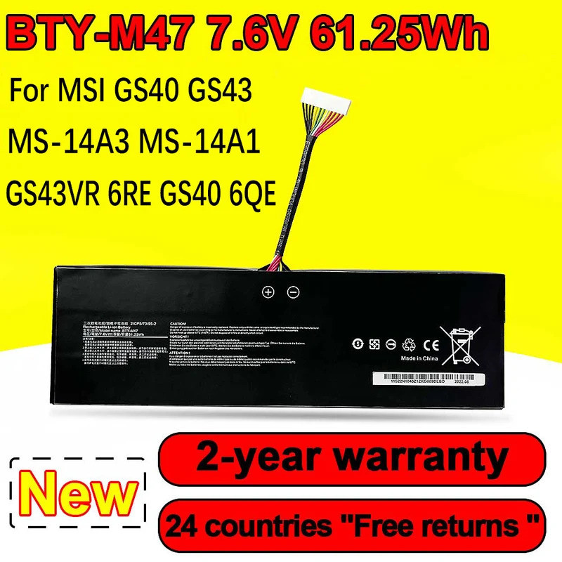 BTY-M47ใหม่สำหรับ MSI GS40 GS43 GS43VR 6RE 61.25WH 6QE 2ICP5/73/95-2 MS-14A3 MS-14A1 7.6V 8060MAh แบ