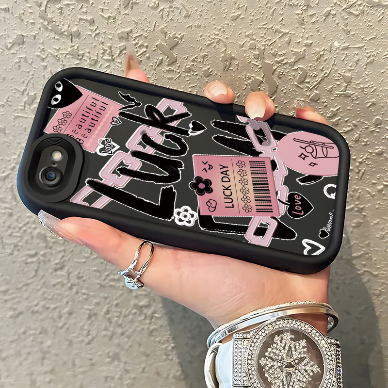 เคสสำหรับ iPhone 6 Plus 6s Plus 7 Plus 8 Plus SE 2020 เคสครอบหล่อแนวโน้มโชคดีสีชมพู