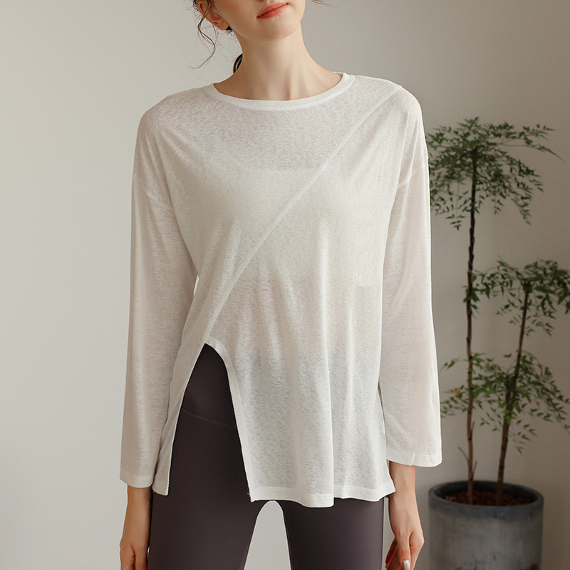 Wmuncc Tencel Snowflake เสื ้ อโยคะสวมใส ่ สุภาพสตรีหลวม Slimmer ดู Breathable เสื ้ อยืดแขนยาว Ru