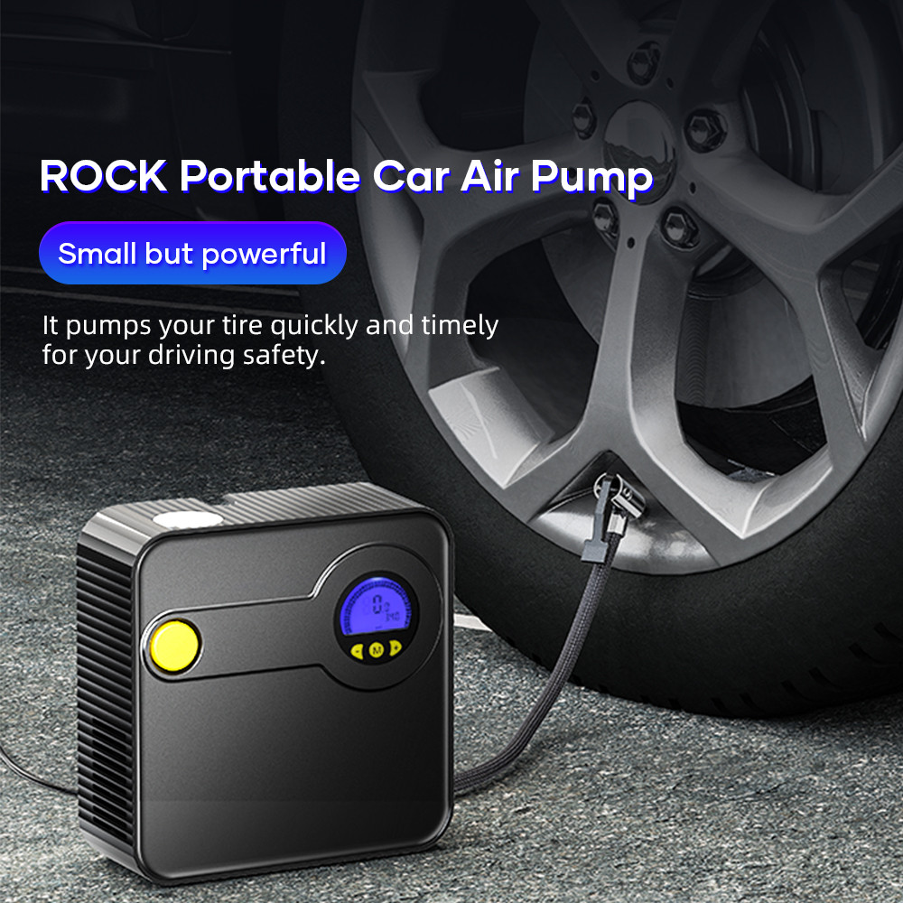 rock space Portable Car Air Pump Black ที่เติมลมสำหรับยางรถยนต์แบบพกพา