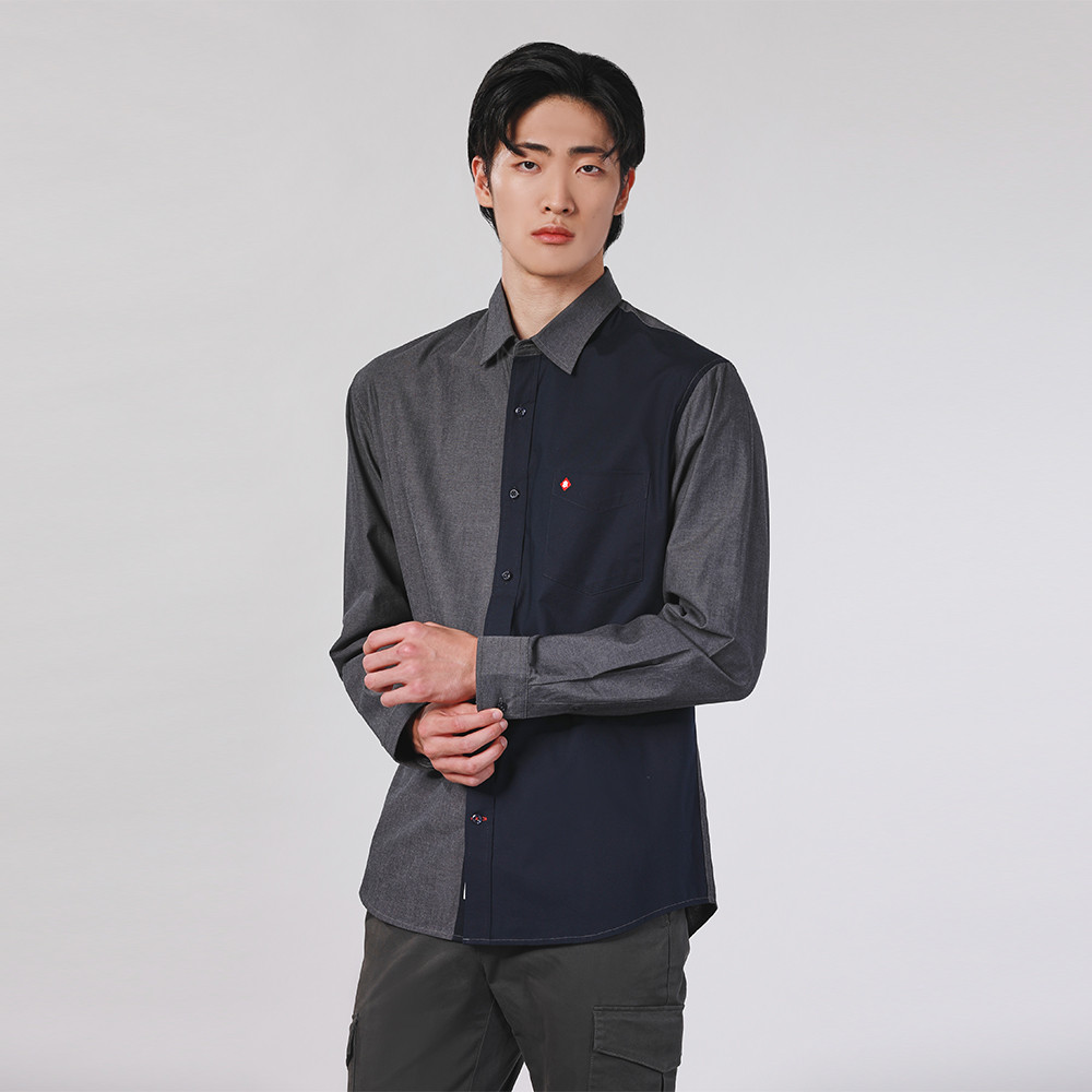 John Henry เสื้อเชิ้ตผู้ชายแขนยาว ทรงเข้ารูป รุ่น JH F324MSLSM24 - สีกรมท่า