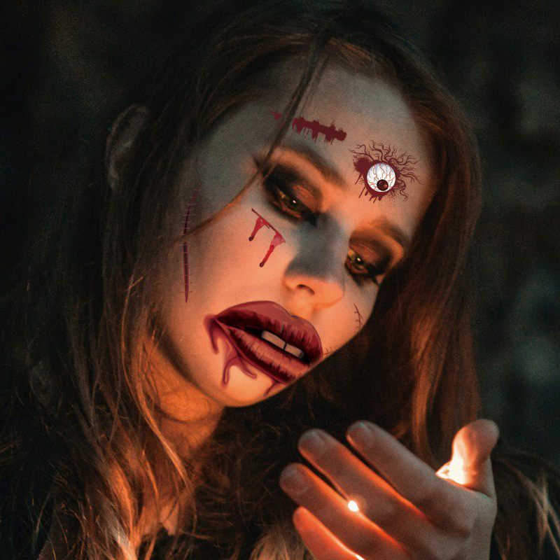 ส่งไวจาก กทม. 6 แบบ แทททู สติ๊กเกอร์ รอยแผล สำหรับแต่งหน้าธีมผี ปาร์ตี้ คอสเพลย์ ฮาโลวีน / Halloween Tattoo Sticker - รูปที่ 4