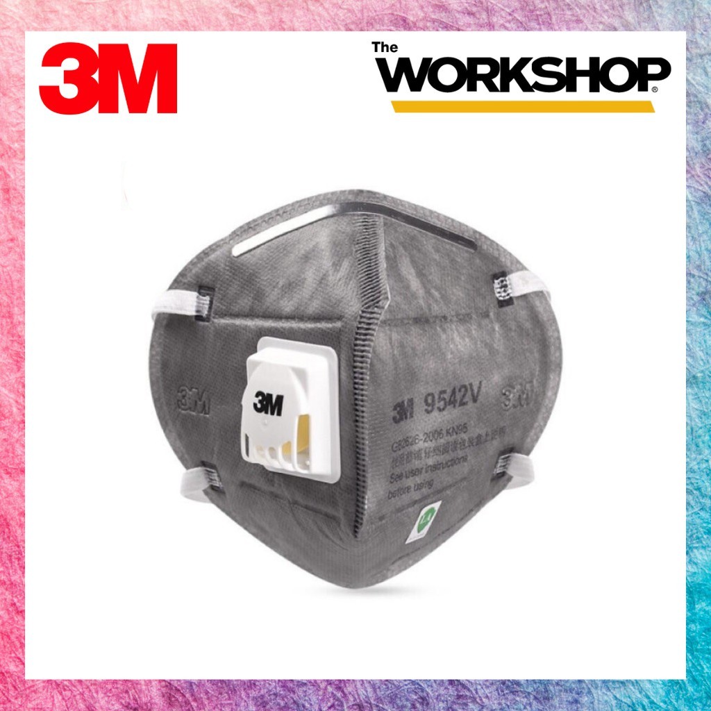 3M™ 9542V หน้ากากคาร์บอน, คาดศรีษะ, วาล์ว, P2, (20 ชิ้น/กล่อง)