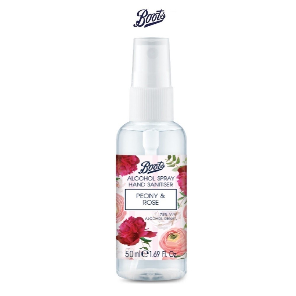BOOTS FIRST AID บู๊ทส์ แอลกอฮอล์ สเปรย์ แฮนด์ แซนิไทเซอร์ พิโอนี แอนด์ โรส