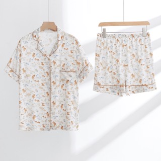 ชุดนอน Muslin pajamas [ โค้ด MUSSEP130 ลด 130 ฿]เยื่อไผ่ แขนสั้นขายาว ผ้านุ่ม ใส่สบาย ระบายอากาศ (รุ่น A399/B399)