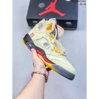 Nike Air Jordan 5 Off-White X AJ5 High Top รองเท้าบาสเก็ตบอล ระบายอากาศ สําหรับผู้ชาย